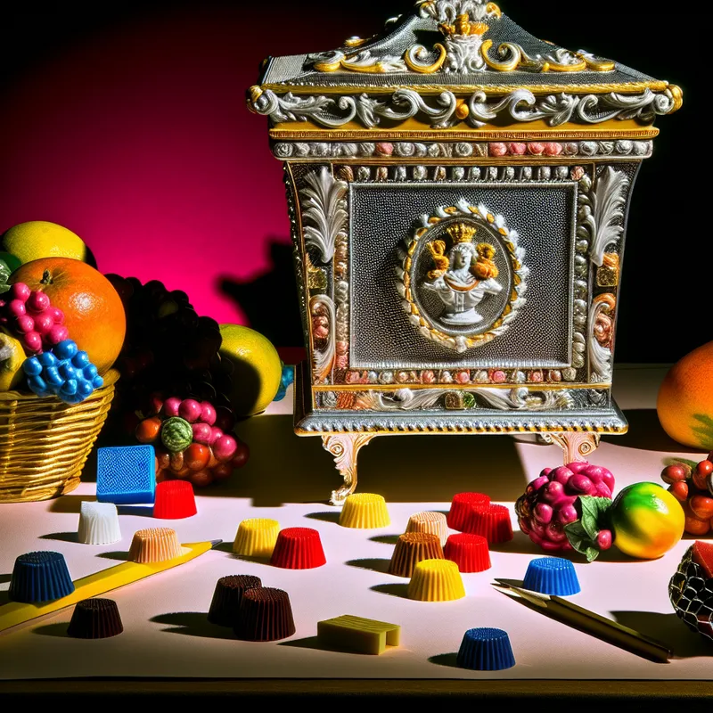 Miniatuur prullenbak met kleurrijke kantoorbenodigdheden en bloemen op een tafel