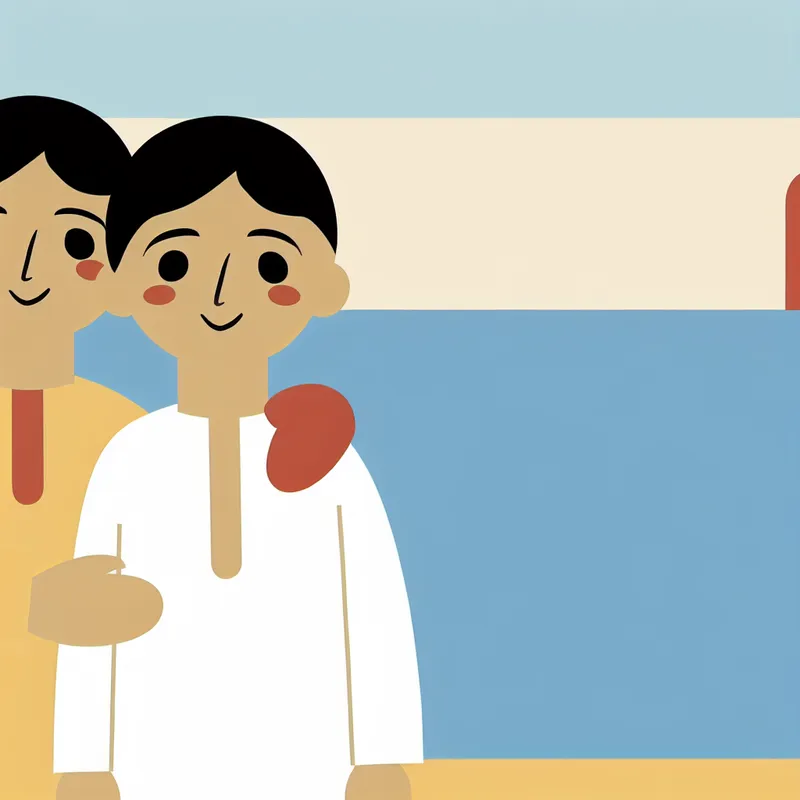 Twee jonge broers omarmen elkaar warm in een minimalistische illustratie, symboliserend verbondenheid en relatie