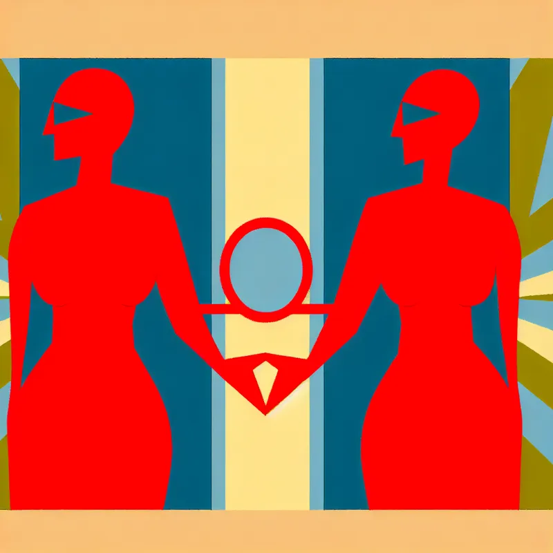 Twee gestileerde figuren met een rode lijn tussen hun handen, symboliserend een sterke emotionele verbinding of relatie