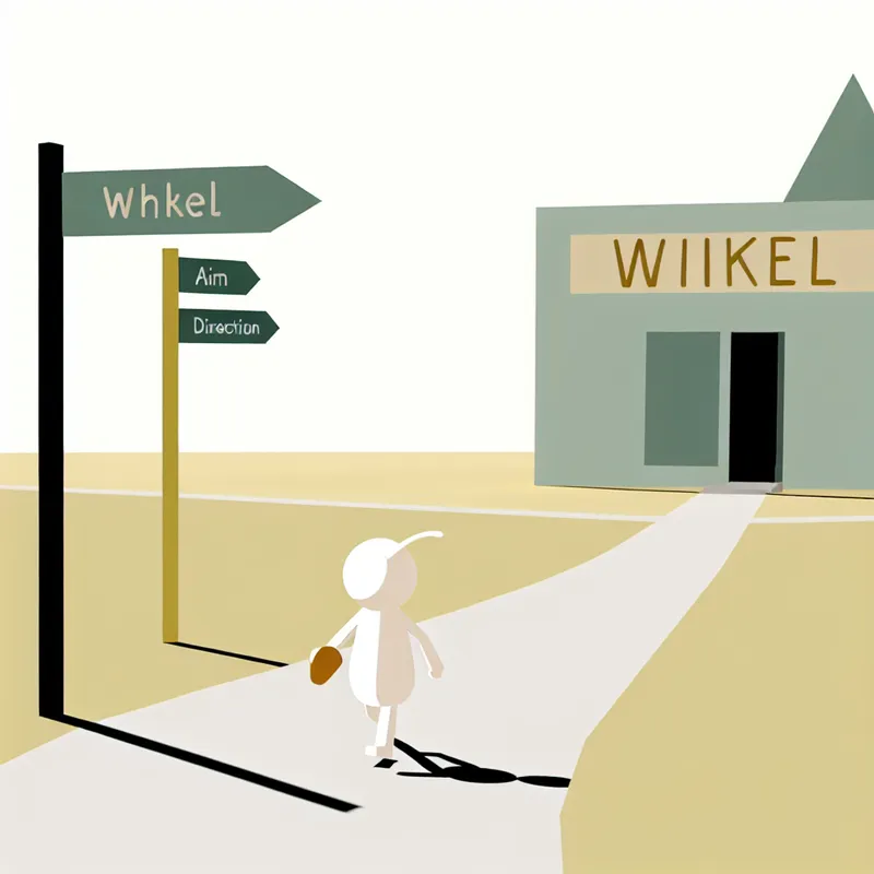 Minimalistische scène in Dick Bruna-stijl van een personage dat naar de winkel loopt