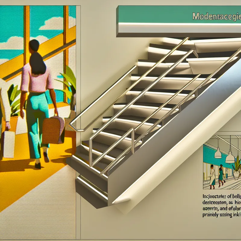 Moderne retro-futuristische trap met een duidelijke helling, speciaal ontworpen voor gemakkelijke toegang en beweging.