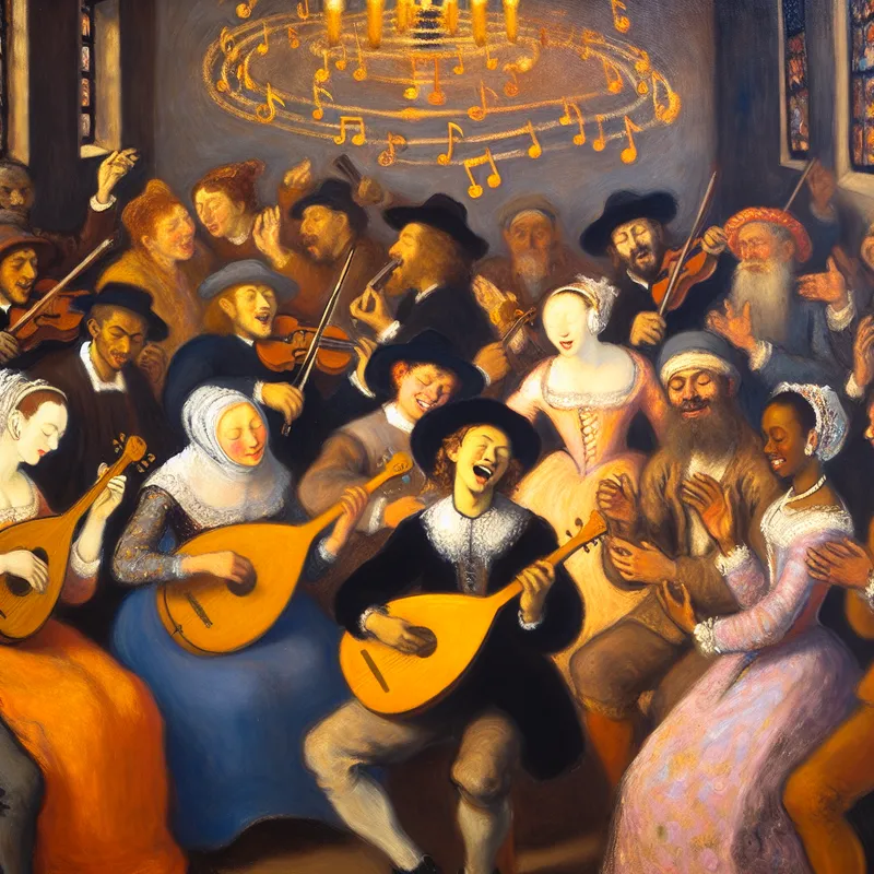 Levendige muzikale bijeenkomst waar Nederlandse en diverse culturen samenkomen door muziek als figuurlijke verbinding