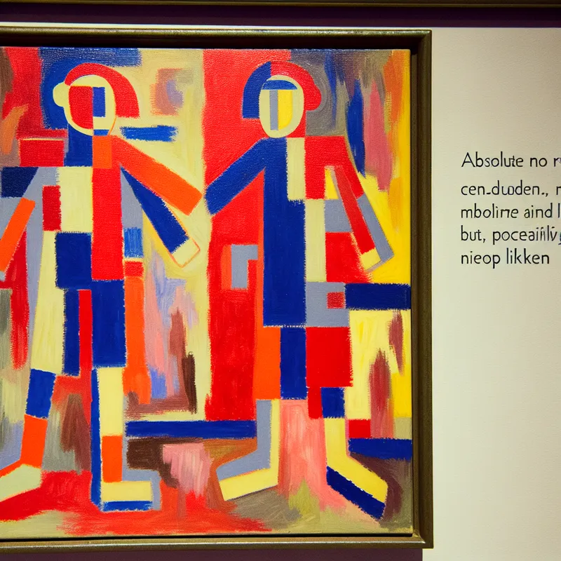 Abstract schilderij van twee totaal verschillende figuren die absoluut niet op elkaar lijken, geïnspireerd op de stijl van Karel Appel