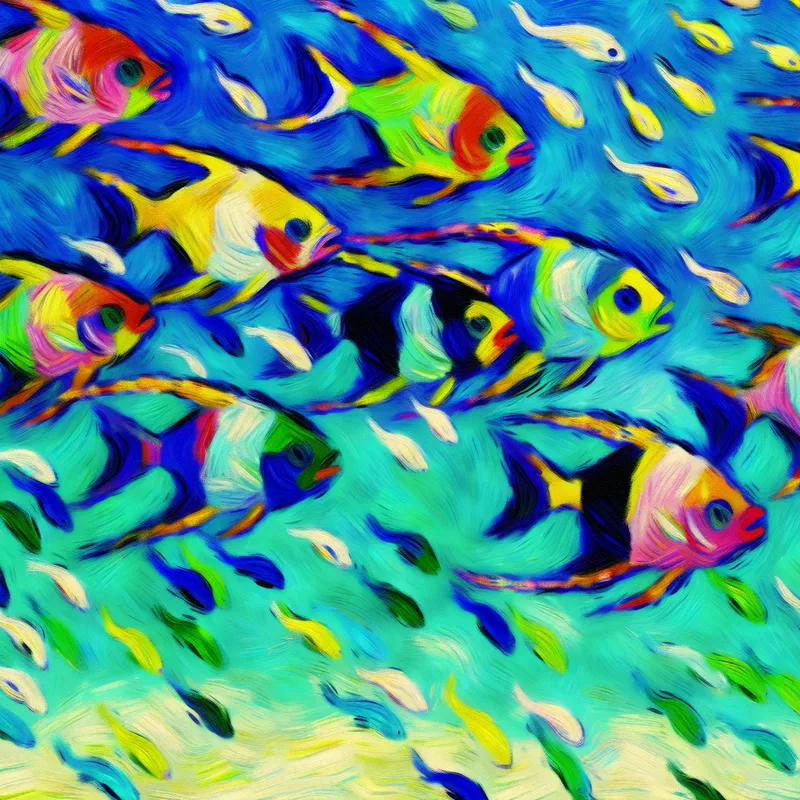 Vibrante school tropische vissen die samenzwemmen in helder blauw water