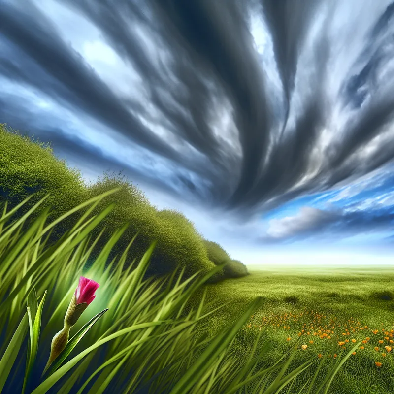 Een kleurrijke bloem in een weide met dof gras, die de impact van kleine veranderingen symboliseert