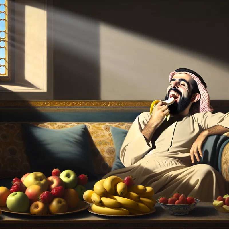 Individu ontspannen op een comfortabele bank en genietend van vers fruit