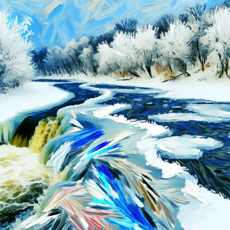 Abstracte expressie van bevroren rivier en winterlandschap
