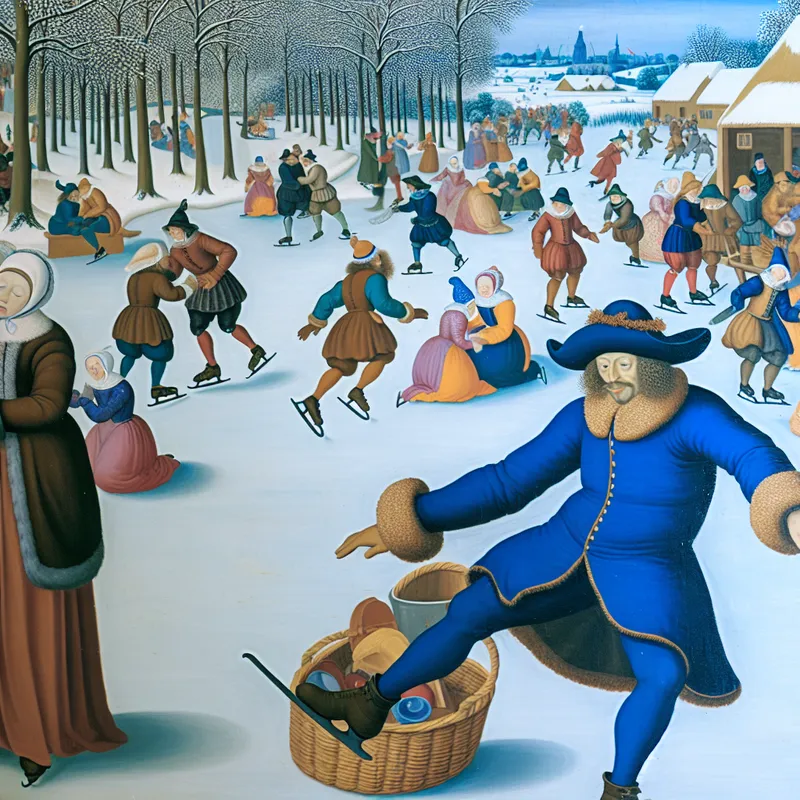 17e-eeuwse Nederlandse wintertafereel met persoon die opzij stapt voor schaatser, illustratie van beweging naar de zijkant