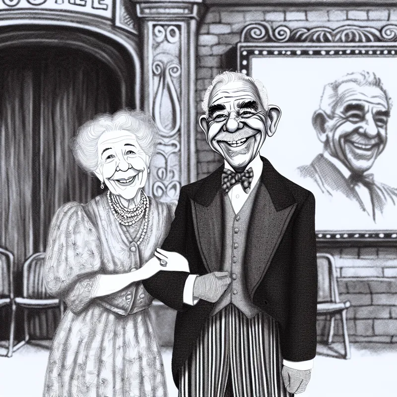 Twee levendige oudere personages in een knusse setting, die genegenheid en een langdurige band uitstralen als symbool voor het Nederlandse woord 'ouwe' als liefkozende term voor een langdurige partner