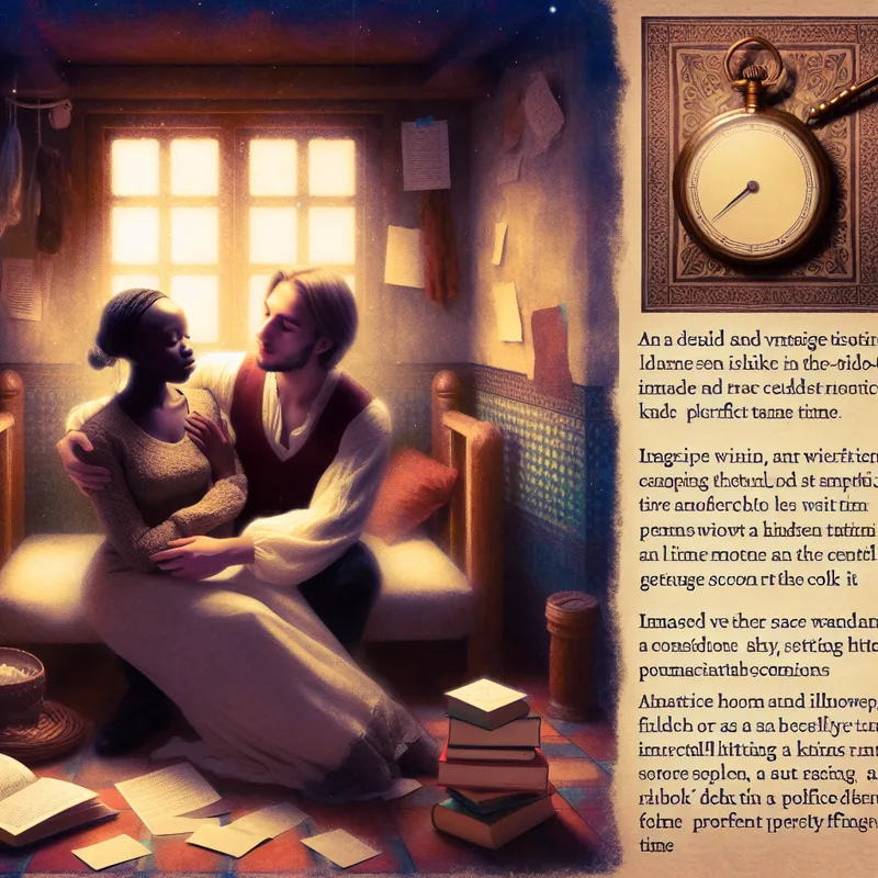 Illustratie van een intiem moment in een nostalgische kamer waar een man troostende woorden spreekt op het juiste moment, passend bij de situatie