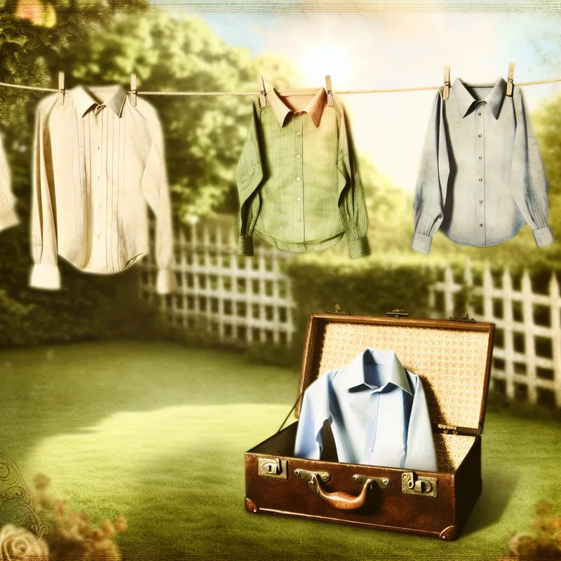 Een perfect passende shirt aan een waslijn, omgeven door twee contrasterende shirts die te groot en te klein zijn.