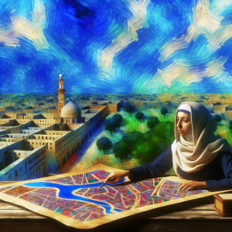 Een persoon bestudeert een gedetailleerde stadskaart op een houten tafel.