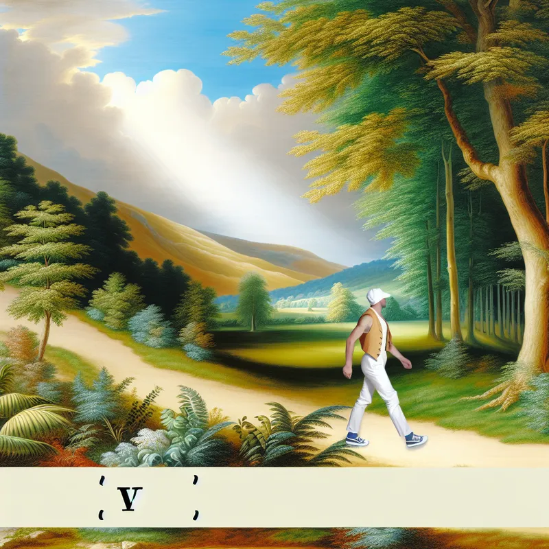 Een persoon wandelt op een pad door een levendig bos met zonlicht dat door de bladeren filtert.