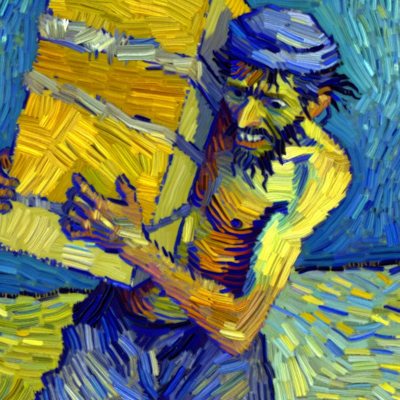 Persoon met plotselinge hevige rugpijn terwijl zware doos wordt opgetild, Van Gogh-stijl met expressieve penseelstreken
