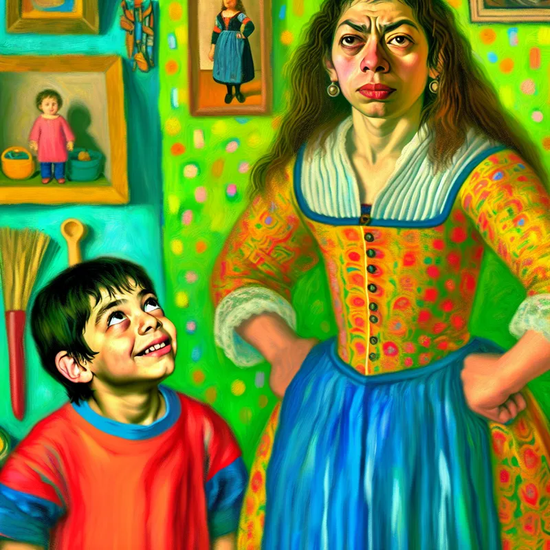 Portret van een jongere en oudere broer of zus, waarbij de jongere met bewondering naar de oudere kijkt.