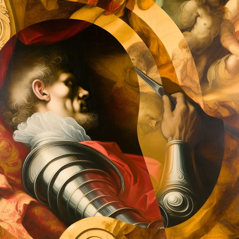 Barokke illustratie van een persoon die vredig op de rechterzij slaapt, met nadruk op de rechterhelft van het lichaam volgens de stijl van Peter Paul Rubens