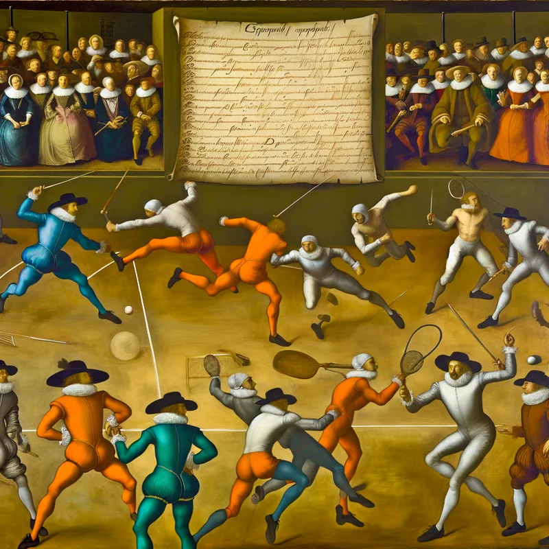 Dynamische sportcompetitie met meerdere wedstrijden op een lijst, geschilderd in de levendige stijl van Frans Hals