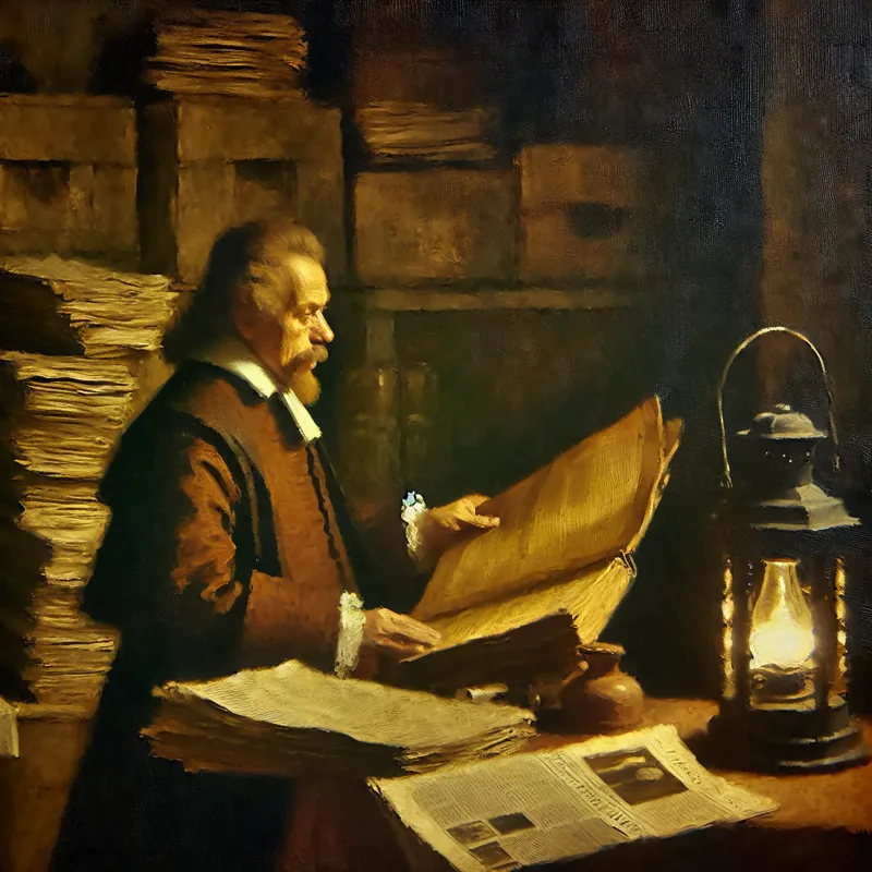 17e-eeuwse arts onderzoekt een medisch geval bij kaarslicht in dramatisch clair-obscur