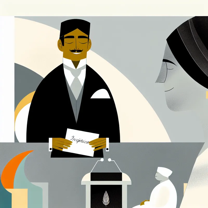 Een vrouw in een formeel kostuum spreekt met respect tot een publiek terwijl ze een uitnodiging vasthoudt.