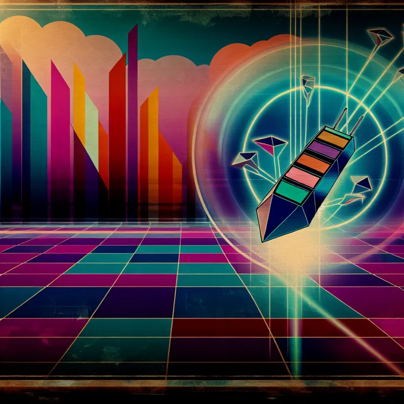 Retro-futuristisch beeld van een vintage telefoon die niet is aangesloten, omringd door geometrische vormen die ongeldig gemaakte communicatielijnen voorstellen.