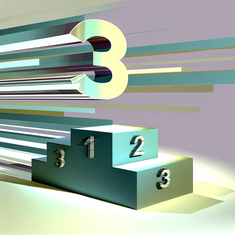 Retro-futuristische illustratie van een podium met focus op de derde positie