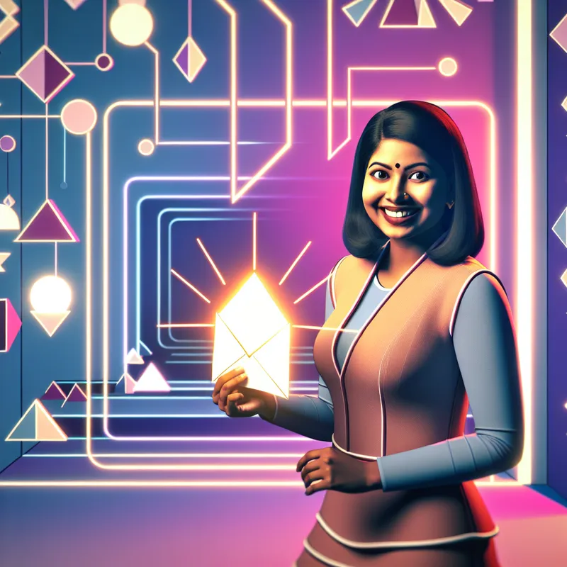 Een zelfverzekerd persoon in een retro-futuristische ruimte, bevestigend met handgebaren voor een groot bord met de tekst 'Je hebt gelijk, zo is het.'