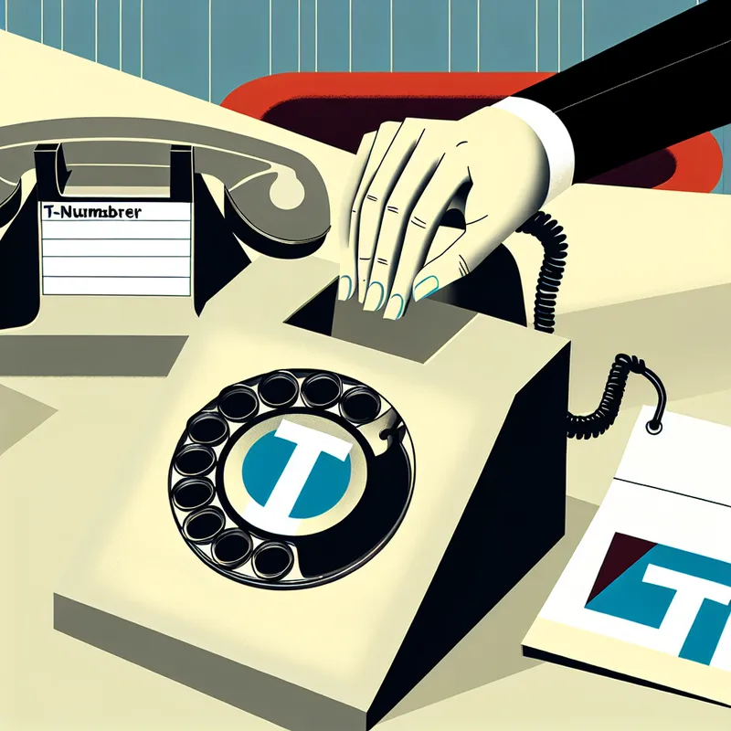 Hand houdt een retro rotary telefoon met grote letter T op de kiesschijf, met notitieblok 't-nummer' op een minimalistisch bureau