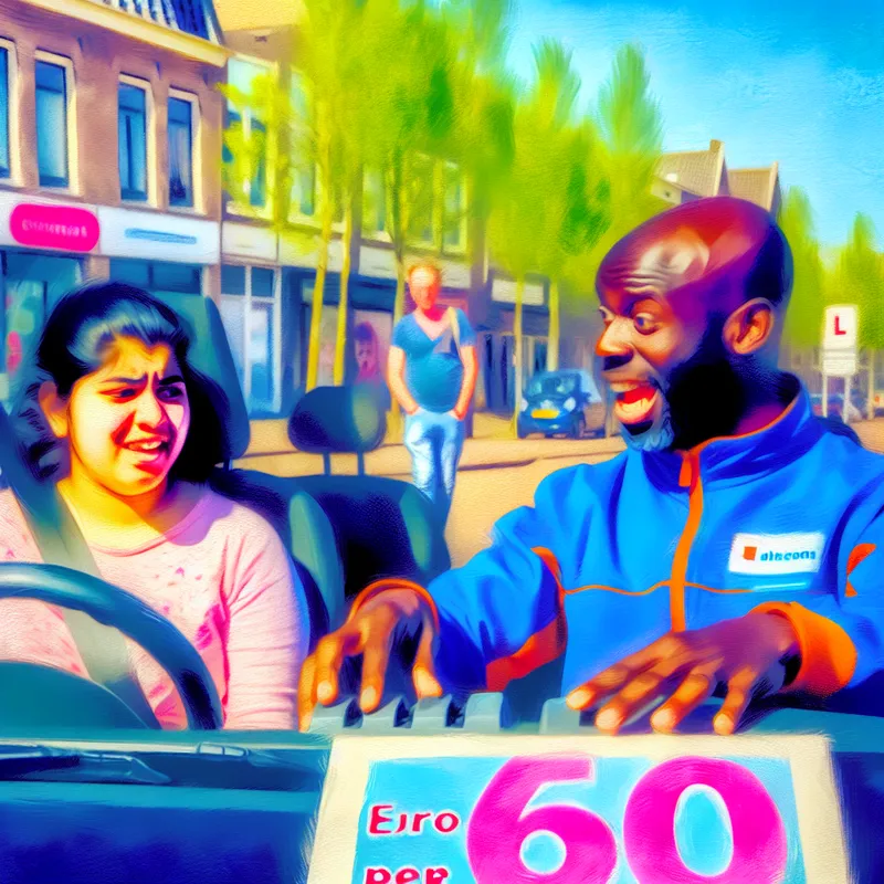 Een rijinstructeur legt aan een student de bedieningselementen van de auto uit voordat ze aan hun eerste rijles beginnen.