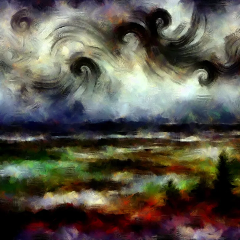 Abstracte expressionistische afbeelding van een moeras in een romantische en mysterieuze omgeving