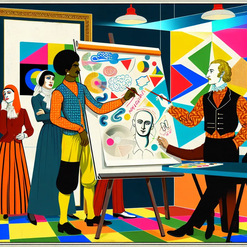 Een diverse groep mensen werkt samen in een levendige vergaderzaal, met een flipchart en kleurrijke graphics om hen heen.