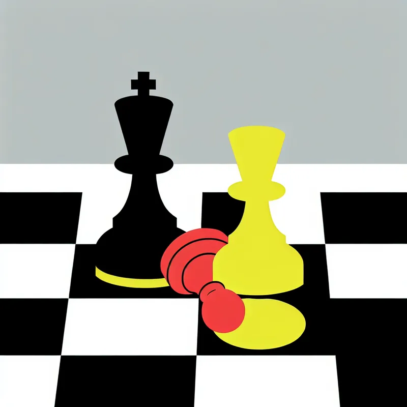 Minimalistische illustratie van een schaakbord met een duidelijke fout: een pion staat verkeerd, waardoor een toren onbeschermd blijft
