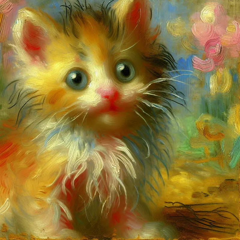 Schattig portret van een speelse kitten met levendige kleuren en expressieve ogen