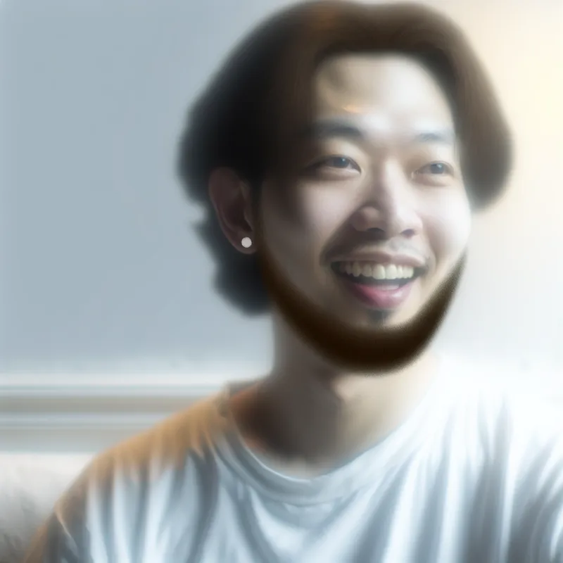 Portrét van een jonge man met een schattige, minimalistische baard, in een zachte, luminieuze setting.