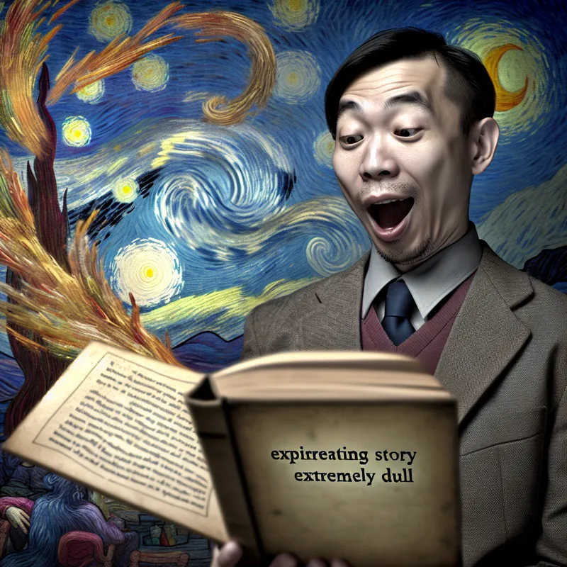 Persoon verdiept in boek met levendige achtergrond geïnspireerd door Vincent van Gogh