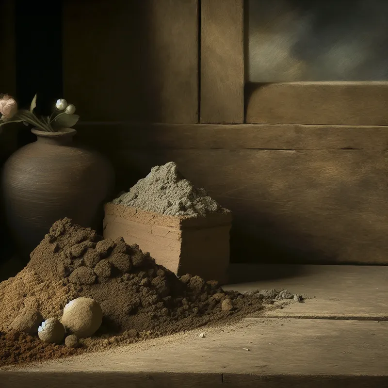 Stiltevenster met verschillende soorten aarde, zoals klei en zand, op een rustieke houten tafel