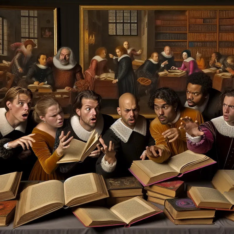 Een diverse groep studenten in een levendige klaslokaal, actief bezig met het analyseren van kleurrijke boeken.