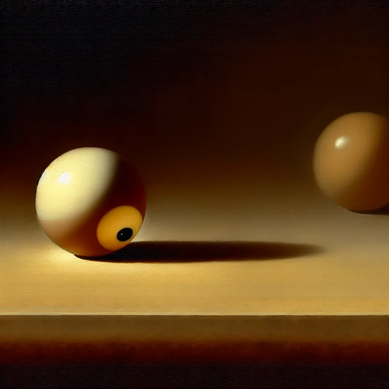 Twee glanzende biljartballen raken elkaar net aan, met subtiele lichtreflectie en schaduw, in een elegante compositie