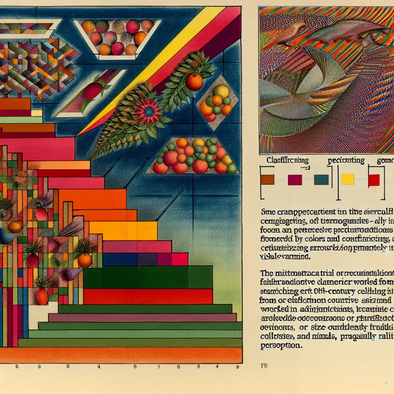 Surreal geometrisch landschap met objecten als fruit en dieren in een speelse indeling op een onmogelijke trap