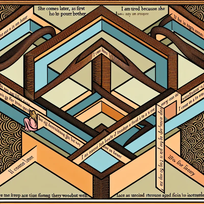 Surrealistisch beeld van een geometrische structuur met twee wegen, elk met een reden voor vertraging, in de stijl van M.C. Escher.
