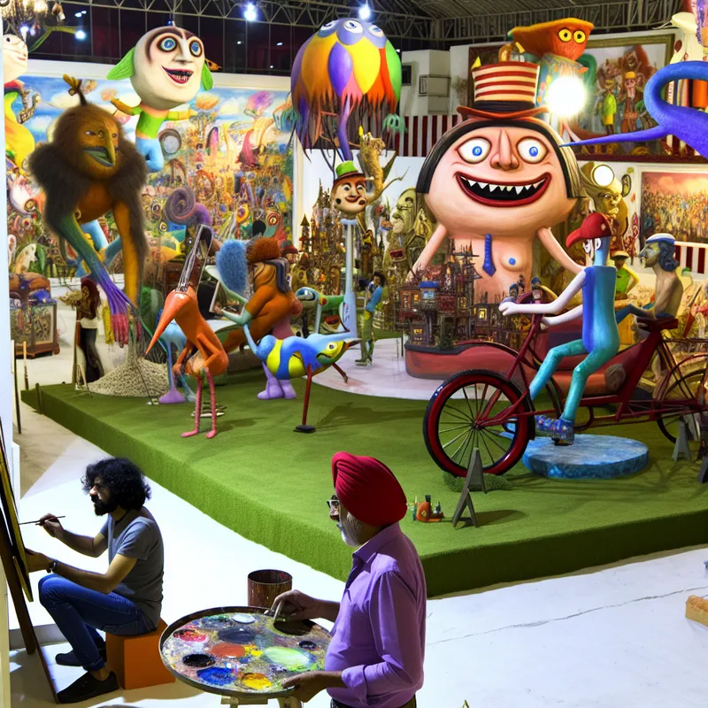 Een kleurrijke en surrealistische kunsttentoonstelling georganiseerd door BES met bizarre kunstwerken en fantasierijke wezens.