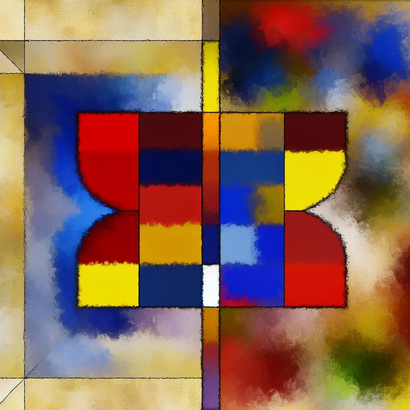 Abstracte compositie van een symmetrische figuur met levendige kleuren