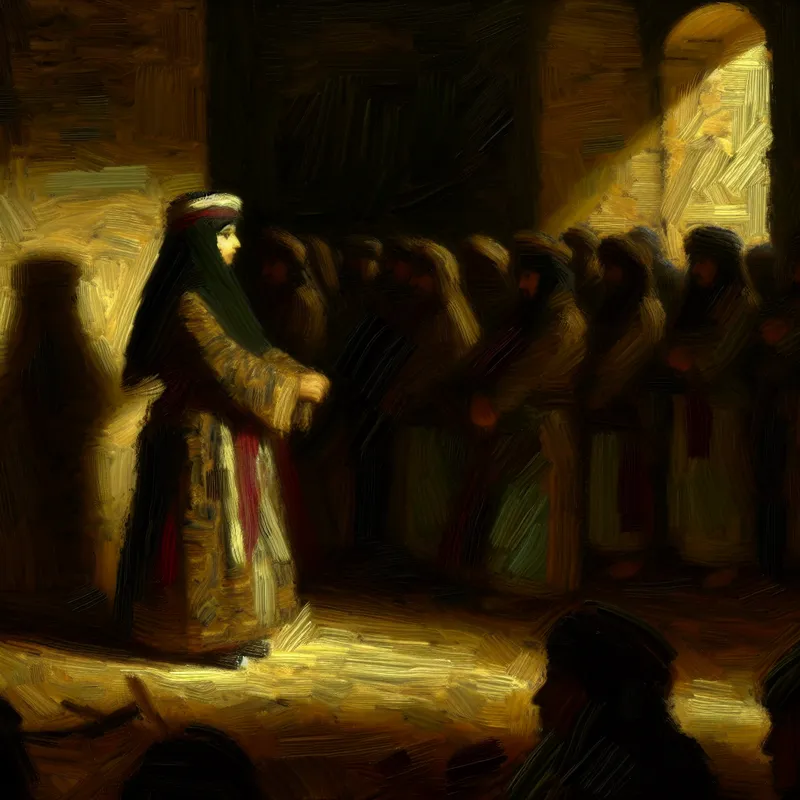 Jonge vrouw in een drukke ruimte, overweldigd door terughoudendheid en schaamte, durft niet te zingen door angst voor oordeel van anderen