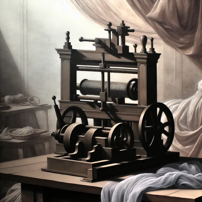 Een antiek mechanisch apparaat in een zacht verlichte werkplaats, symboliserend de 'traag reagerende machine' met roestige tandwielen en hendels die langzaam bewegen.