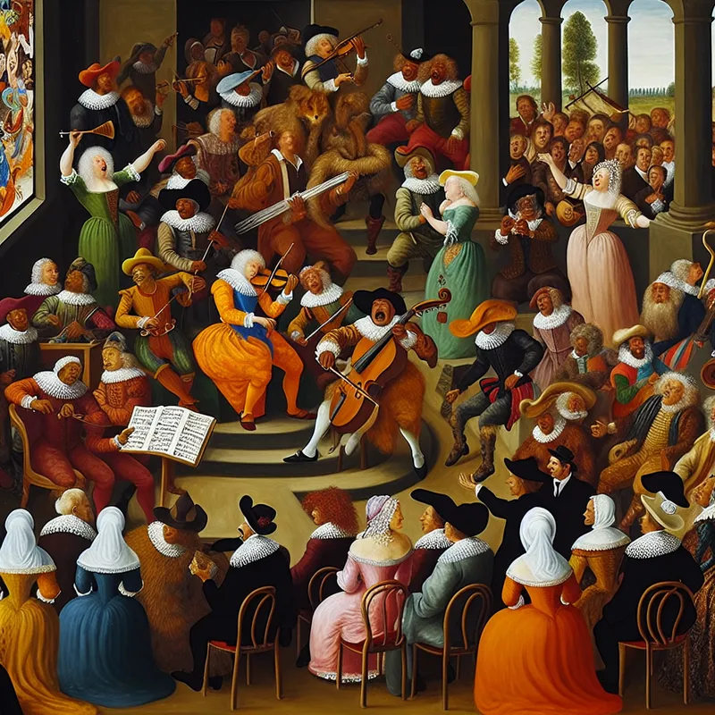 Een traditionele opera voorstelling met kleurrijke kostuums en een druk publiek dat betrokken is bij de performance.