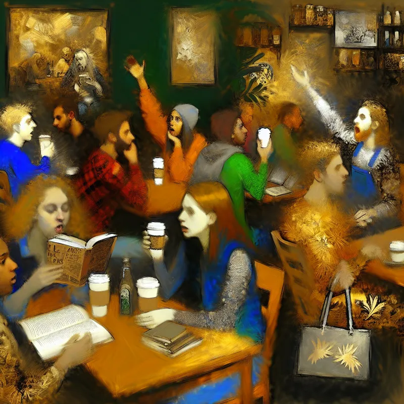 Trendy koffiezaak met stijlvolle mensen en duurzame havermelk koffie