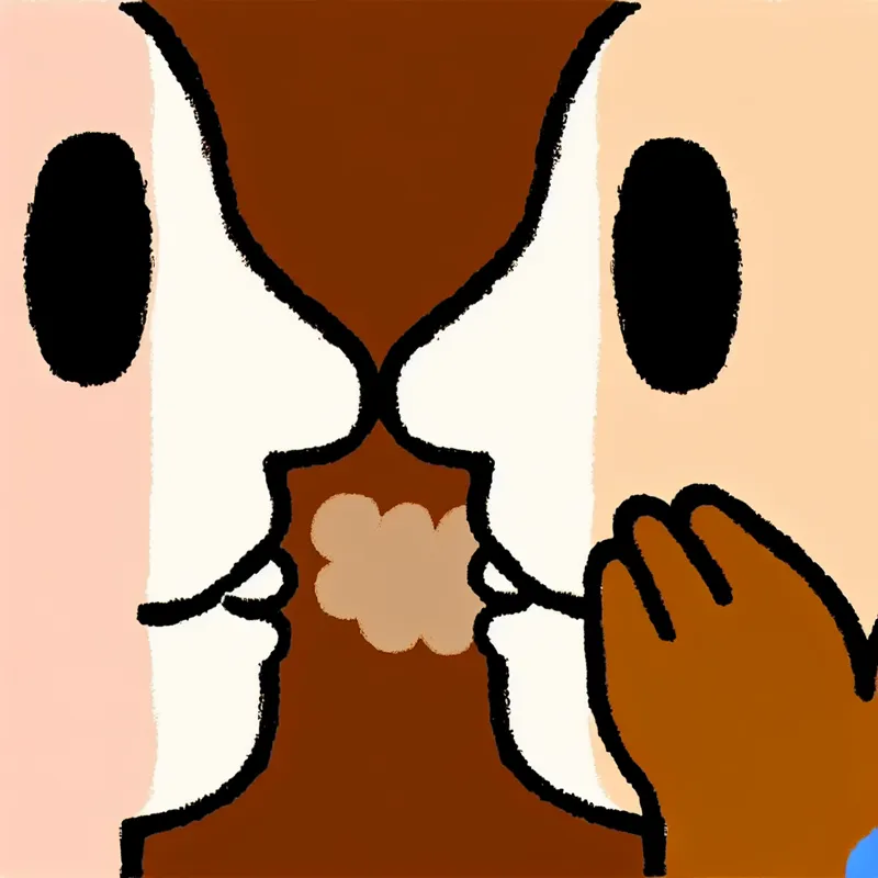 Minimalistische illustratie van twee kindergezichten dicht bij elkaar, waarbij warme adem met koffiegeur zichtbaar wordt uitgeademd