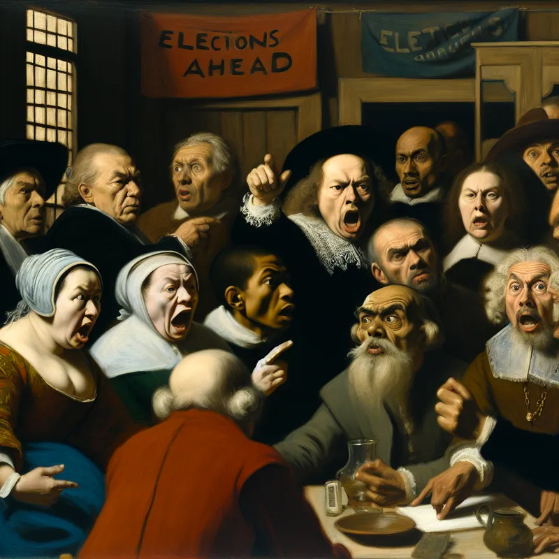 Dynamische ontmoeting tijdens een verkiezingsvergadering met diverse mensen die een intense discussie voeren