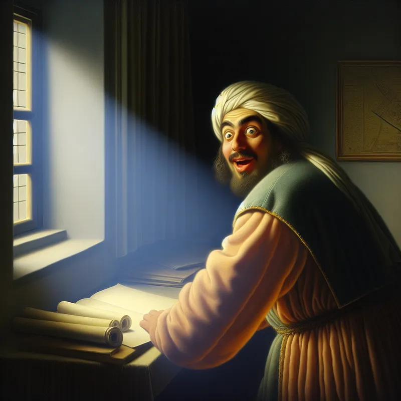 17e-eeuwse Nederlandse man toont verbazing terwijl hij een brief leest bij zacht licht