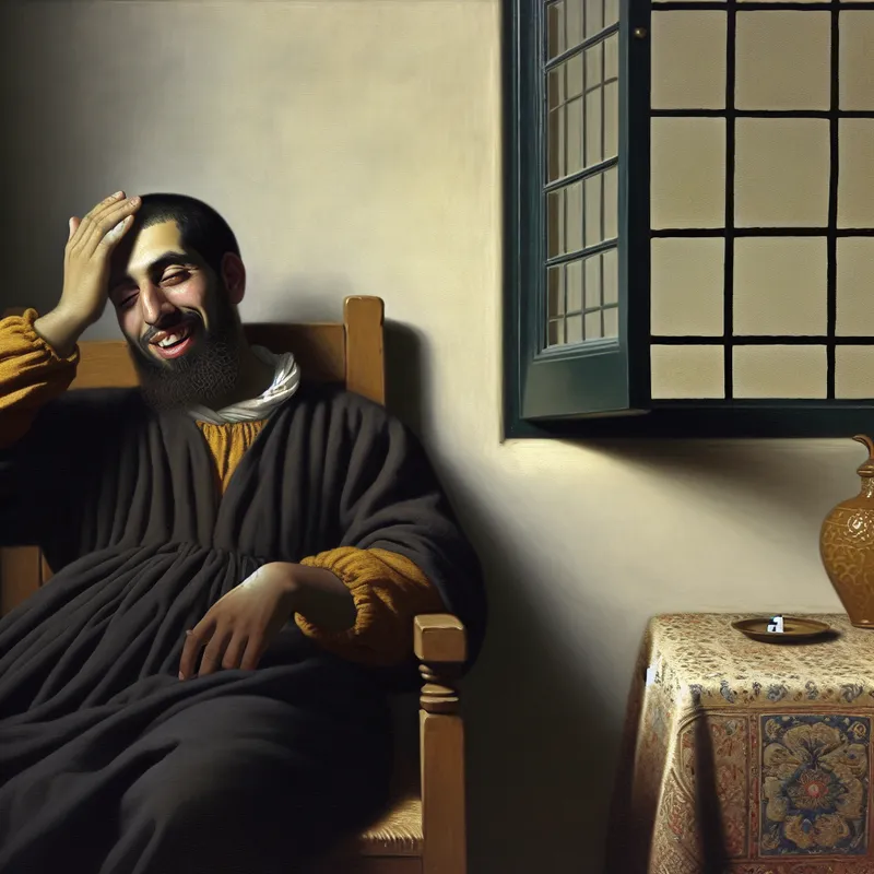 Interieur met persoon in stoel bij open raam, aanraking van hoofd duidt op verlichting van pijn.