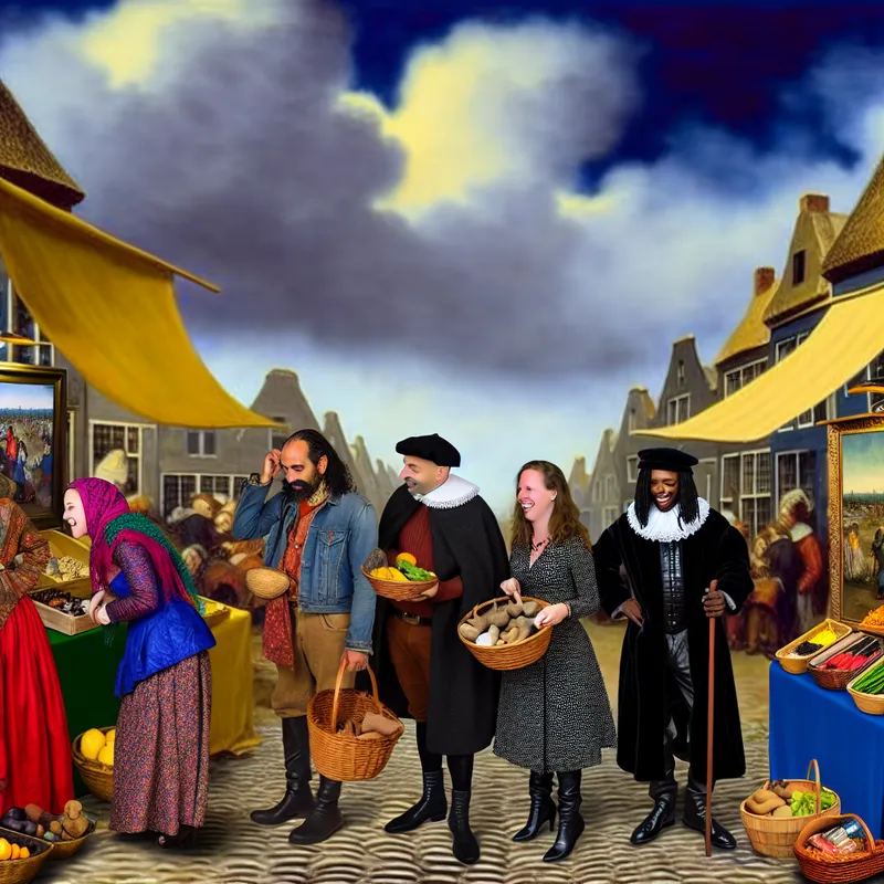 Drukke markt met verschillende winkels en mensen die geïnteresseerd producten bekijken zonder te kopen